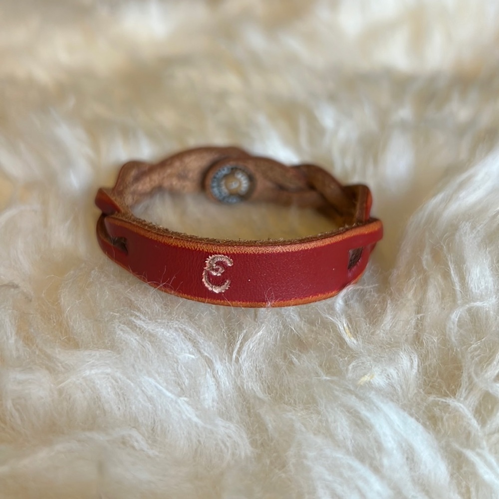 Brown Leather Bracelet with Engraved “E”